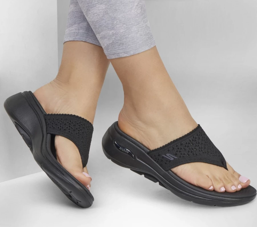 SKECHERS Women's Go Walk Arch Fit Sandal - Poised Comfortable Black Walking Sandals