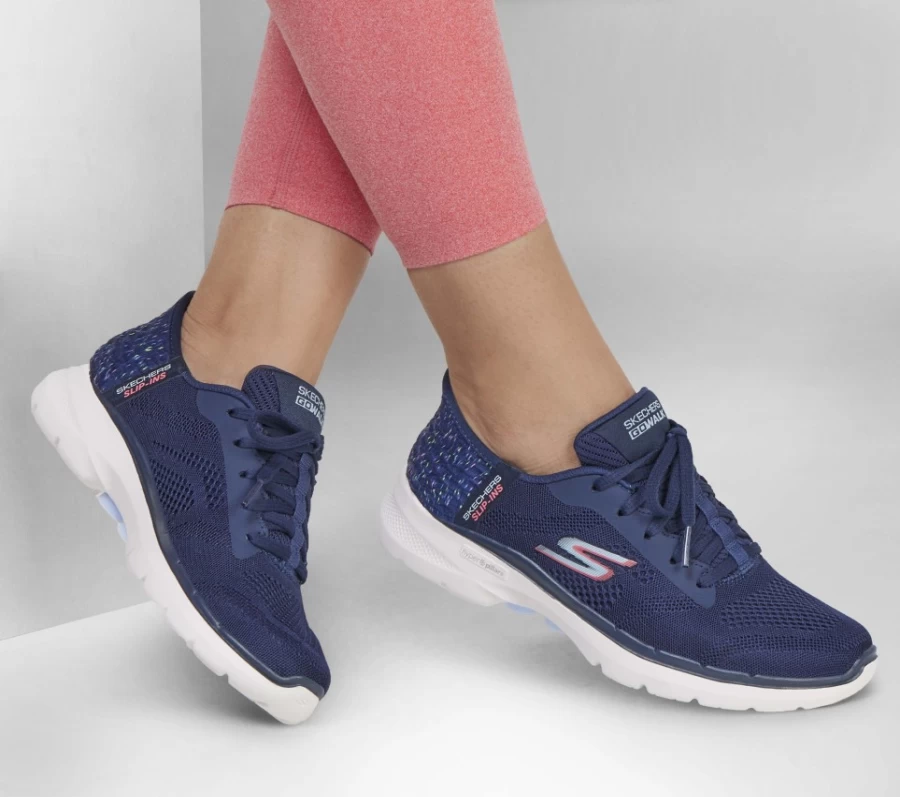 SKECHERS Women's Go Walk 6 Slip-Ins - Navy/Multi Vivid Idea Walking Shoes