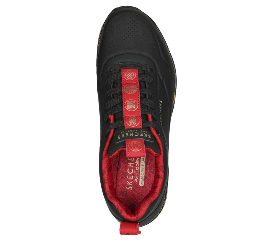 SKECHERS Men's Year Of The Rabbit Uno Celebrat-Airy Sneakers in Black & Red