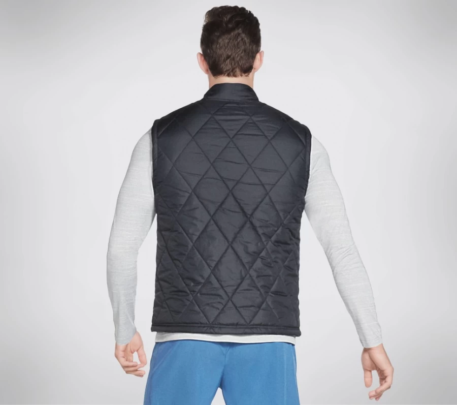 SKECHERS Men's Apex Quilted Vest - Black Lightweight Puffer Jacket for Outdoor Activities