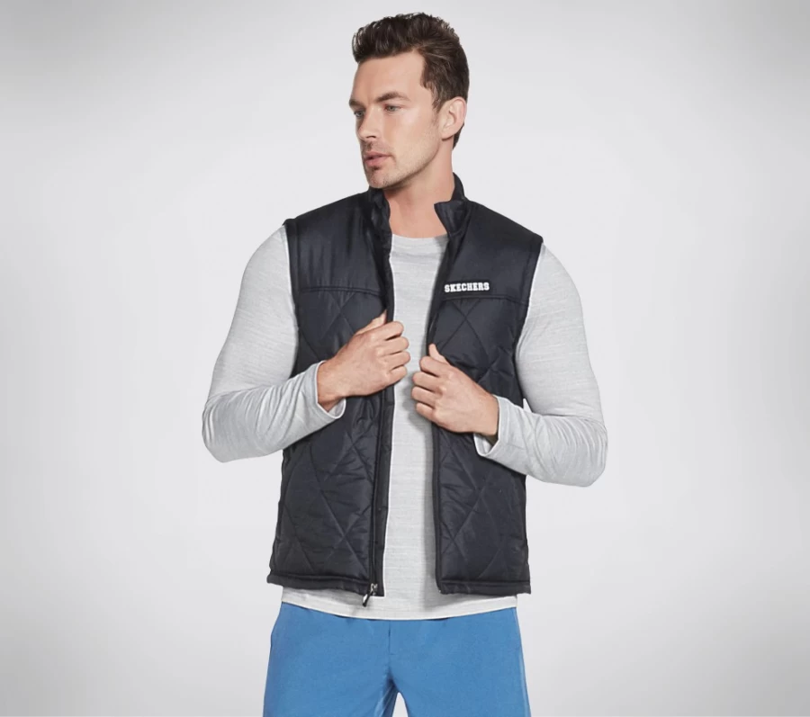 SKECHERS Men's Apex Quilted Vest - Black Lightweight Puffer Jacket for Outdoor Activities