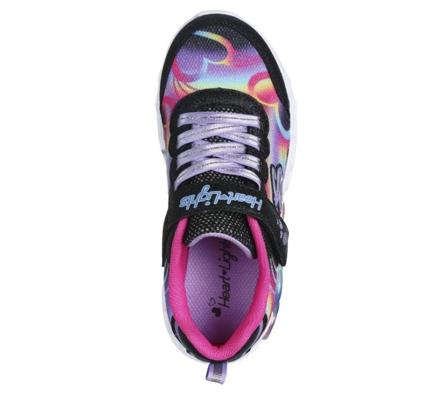 SKECHERS Kids Heart Lights - Black Multi Color Infinite LED Light-Up Shoes for Children