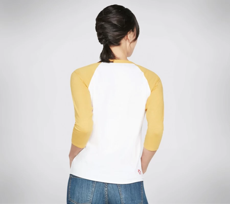 SKECHERS Women's White Dog Hair Print Baseball Tee Shirt - Bobs Apparel Casual Top