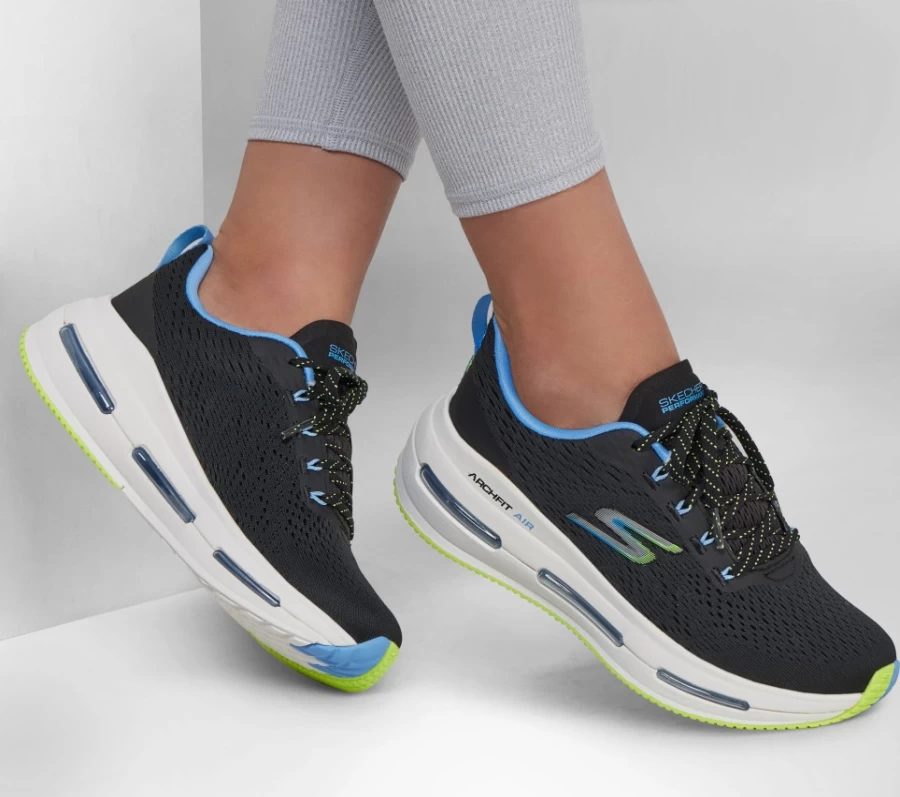 SKECHERS Women's Max Cushioning Arch Fit Air Sneakers - Black & Blue Comfort Walking Shoes