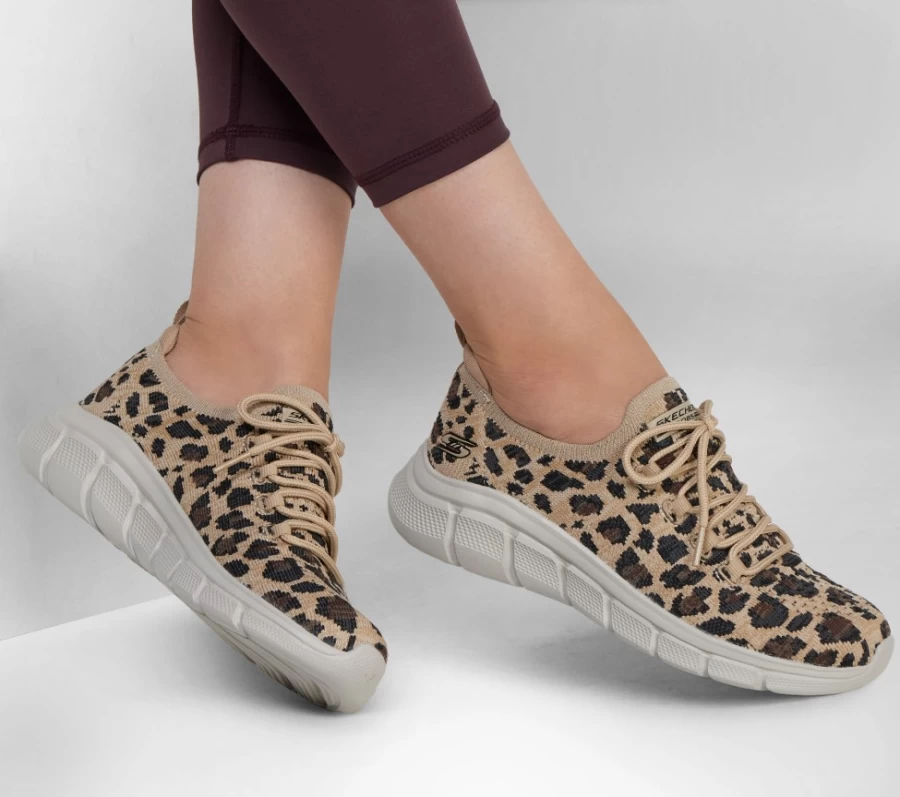 SKECHERS Women's Leopard Print Bobs B Flex - Feline Prowess Sneakers