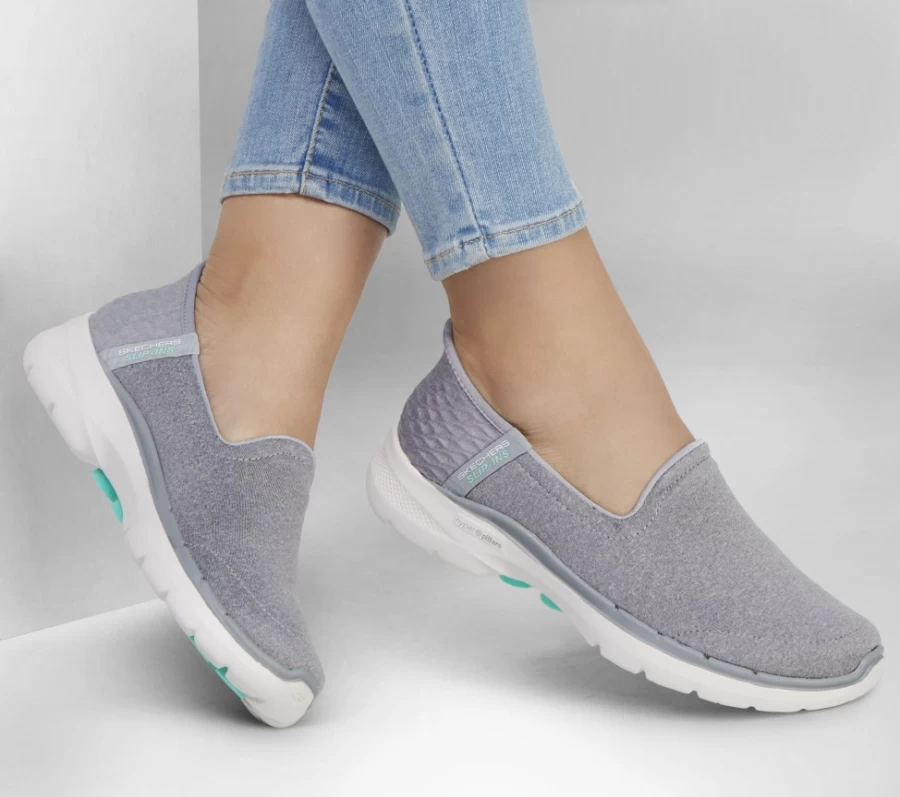 SKECHERS Women's Go Walk 6 Slip-On Sneakers in Gray & Aqua - Lightweight Comfort Walking Shoes