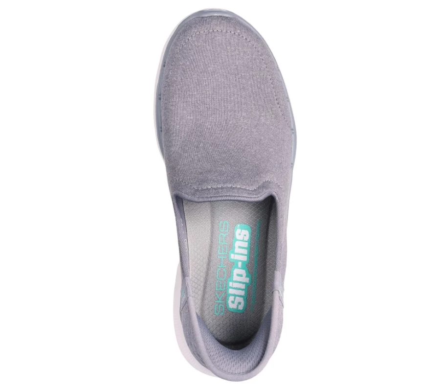 SKECHERS Women's Go Walk 6 Slip-On Sneakers in Gray & Aqua - Lightweight Comfort Walking Shoes