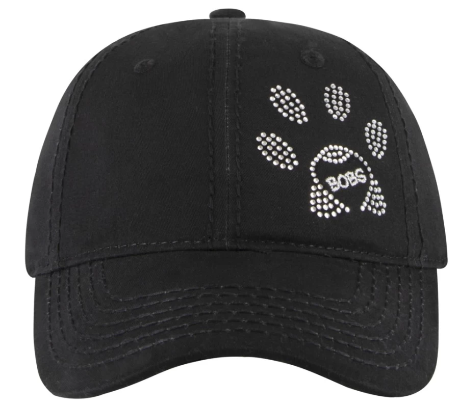 SKECHERS Women's Black Rhinestone Embellished Paw Print Hat