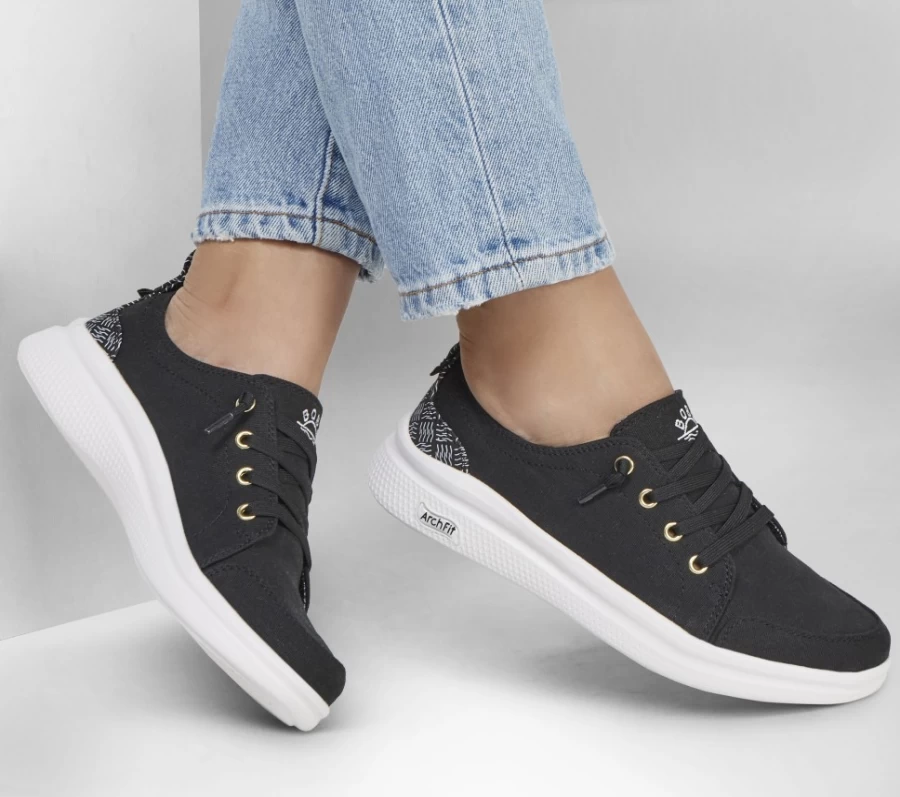 SKECHERS Women's Arch Fit Skipper Sneakers in Black - Snazzy Spin Comfort Slip-On
