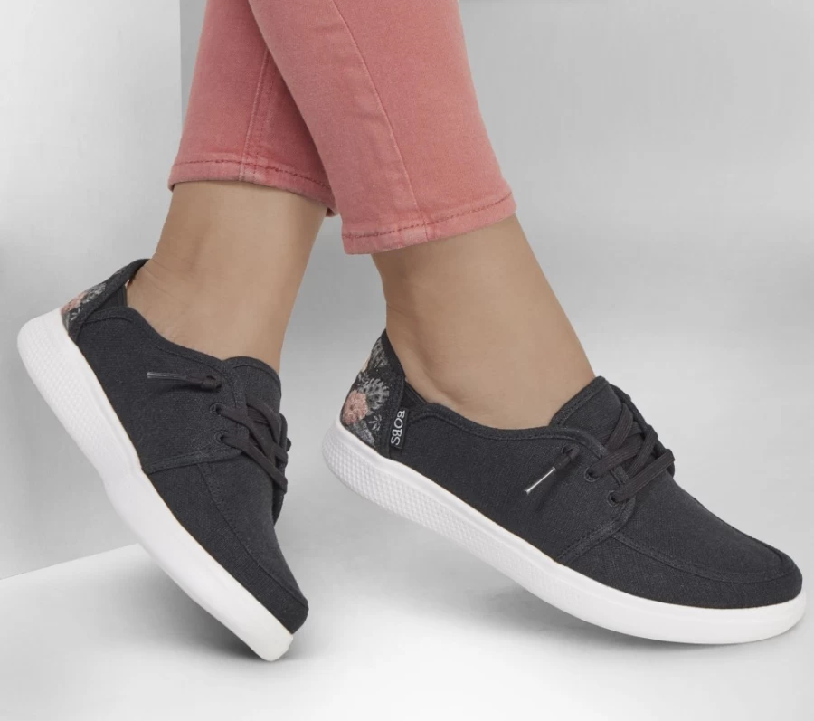 SKECHERS Women's Bobs Skipper - Floral Flair Slip-On Sneakers in Black