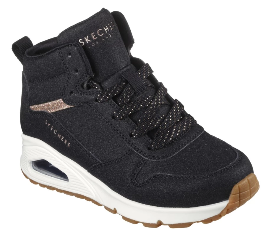 SKECHERS Kids Uno Gen1 Sparkle Dream Sneakers in Black & Rose Gold