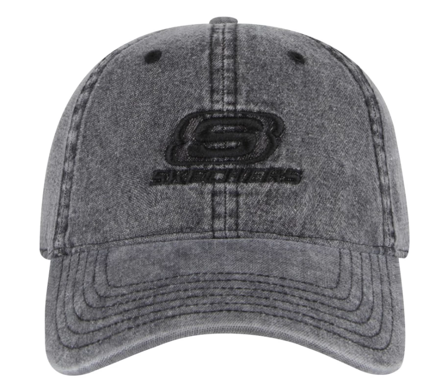 SKECHERS Men's Black Denim Embroidered Hat - Stylish Embroidered Baseball Cap