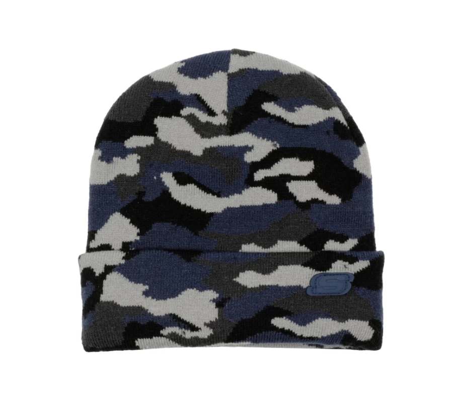 SKECHERS Men's Navy Camo Beanie - Warm Winter Skull Cap for Outdoor Activities
