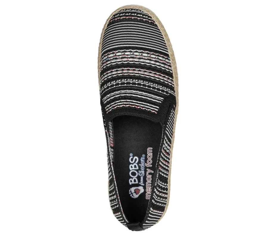 SKECHERS Women's Bobs Flexpadrille 3.0 Sandals - Black & Multi Color Island Muse Comfort Slip-On