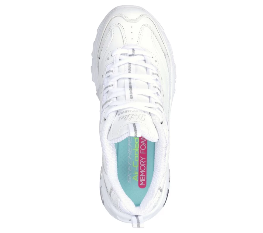 SKECHERS Women's D'Lites Fresh Start Sneakers in White & Silver