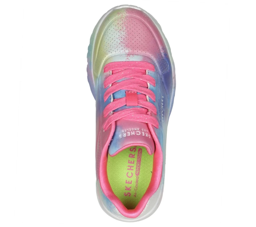 SKECHERS Kids Uno Lite - Splatter Shines Sneakers in White & Multi Color