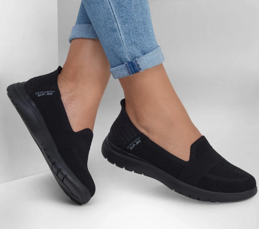 SKECHERS Women's Slip-On Sneakers - On-The-Go Flex Serene in Black | Lightweight Comfort Walking Shoes