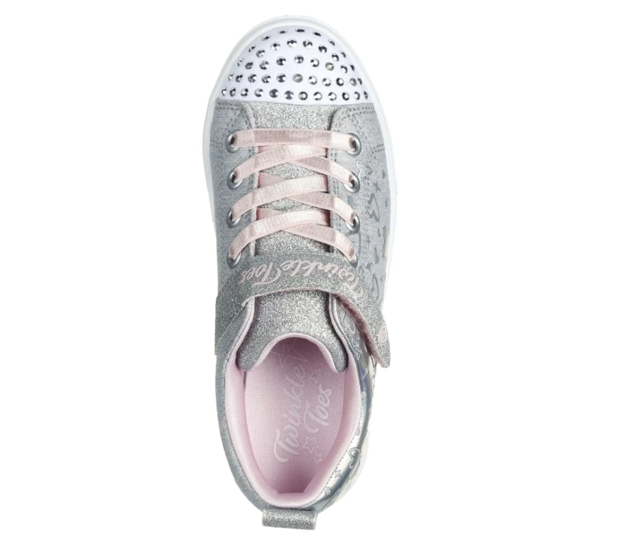 SKECHERS Kids Twinkle Toes Twinkle Sparks - Heather Charm Light Up Sneakers in Gray/Silver