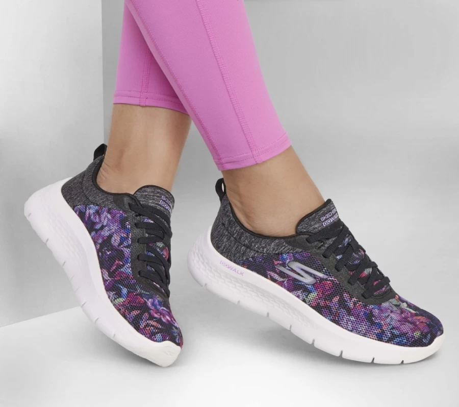 SKECHERS Women's Go Walk Flex - Flower Zone Slip-On Sneakers in Black & Lavender