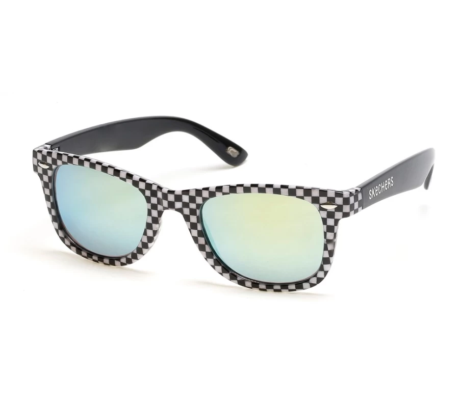 SKECHERS Men's Black & White Checkered Wayfarer Sunglasses for Classic Style