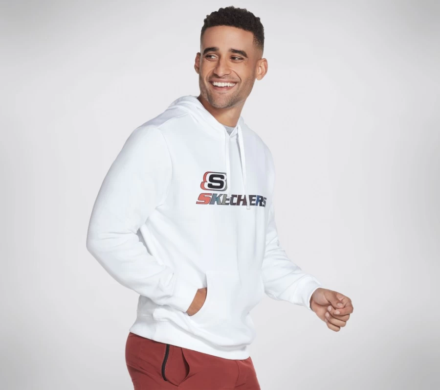SKECHERS Men's Ombre Hoodie - White Casual Lounge Hooded Sweatshirt