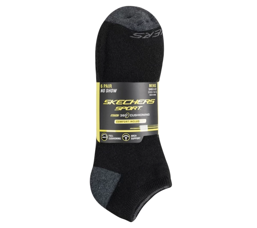 SKECHERS Men's 6 Pack Black Low Cut Walking Socks - Breathable Comfort for Daily Wear