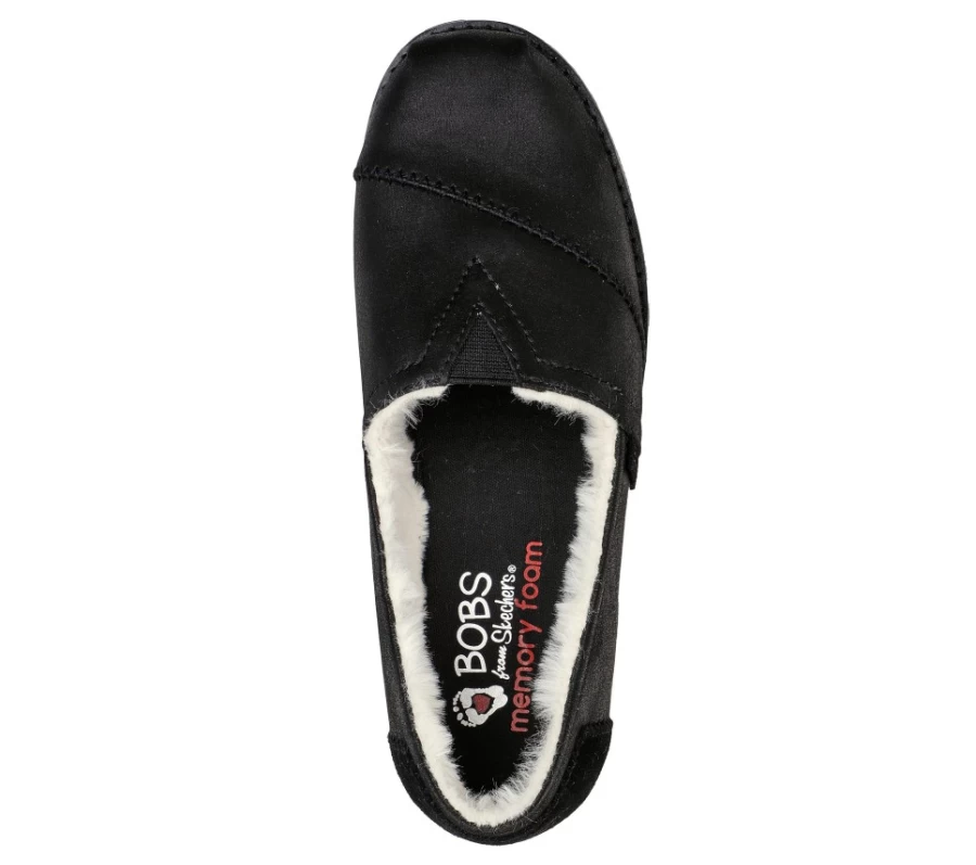 SKECHERS Women's Bobs Chill Lugs - Black Winter Warm Slip-On Shoes