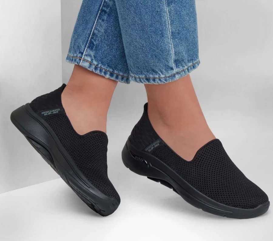 SKECHERS Women's Go Walk Arch Fit Slip-On Walking Shoes - Black Summer Comfort