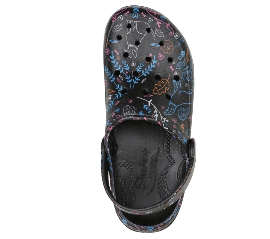 SKECHERS Women's Foamies Arch Fit Footsteps - Flower Pups Sneakers in Black & Multi Color