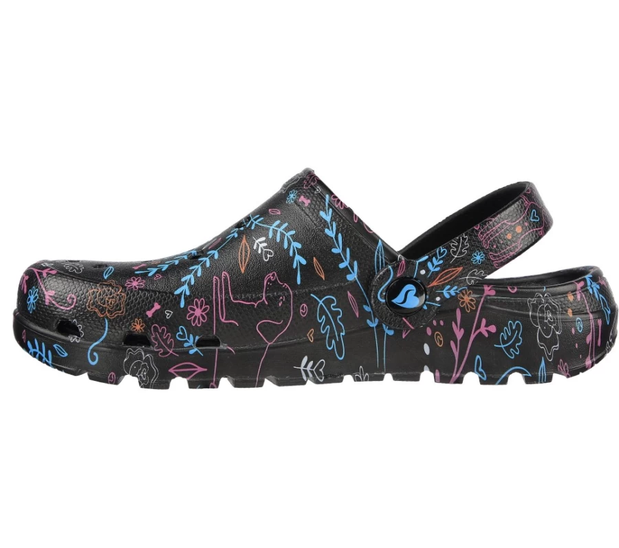 SKECHERS Women's Foamies Arch Fit Footsteps - Flower Pups Sneakers in Black & Multi Color
