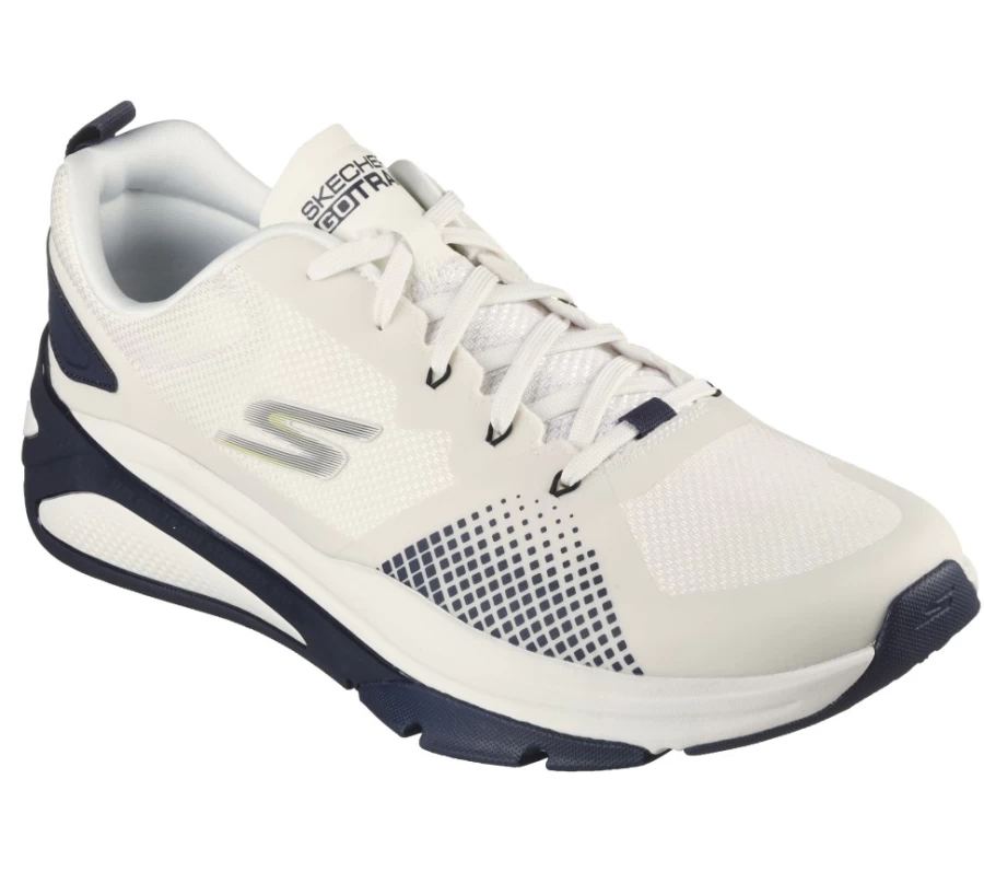 SKECHERS Men's Go Train Stability Strong Form Sneakers in White/Navy - Supportive Training Shoes