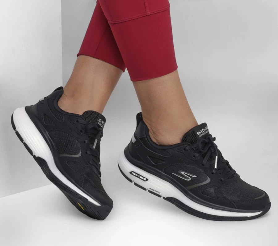 SKECHERS Women's Go Walk Workout Walker - Lightweight Walking Shoes in Black & White