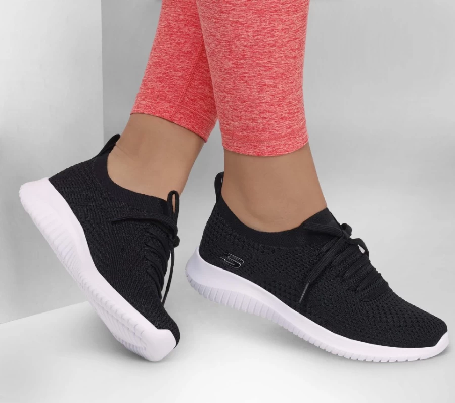 SKECHERS Women's Ultra Flex - Statements Sneakers in Black & White | Comfortable & Stylish Walking Shoes