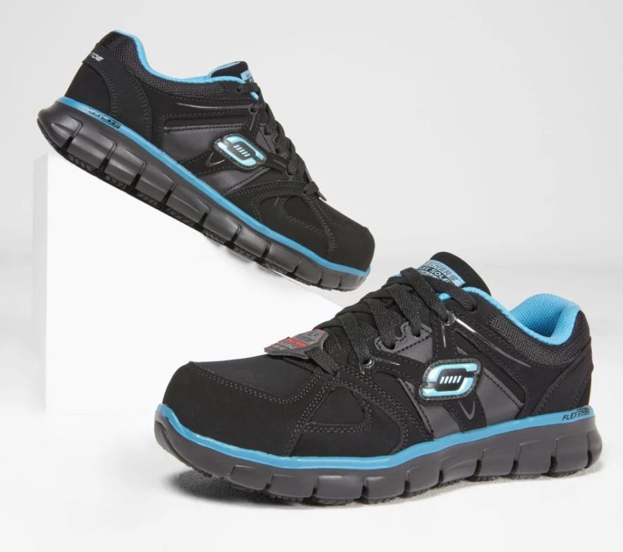 SKECHERS Women's Work Synergy - Sandlot Alloy Toe Safety Shoes in Black & Blue