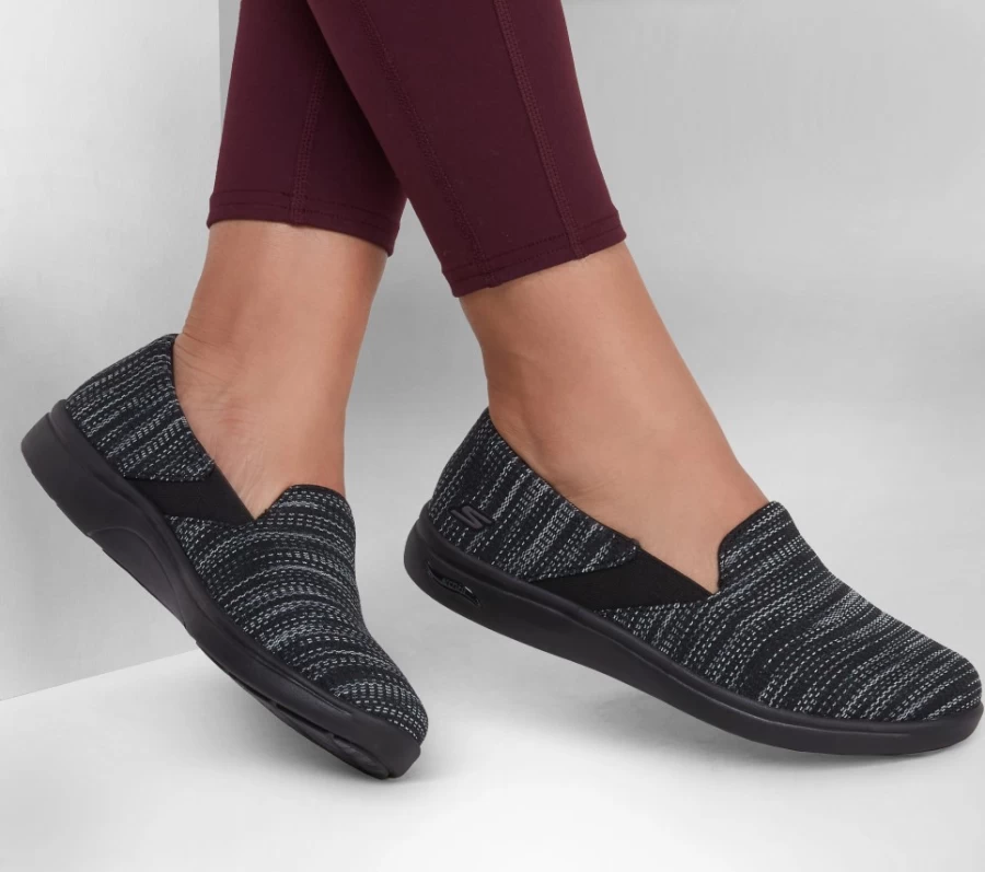 SKECHERS Arch Fit Uplift - Women's Comfort Walking Shoes in Black & Gray | Cheerful Support & Cushioning