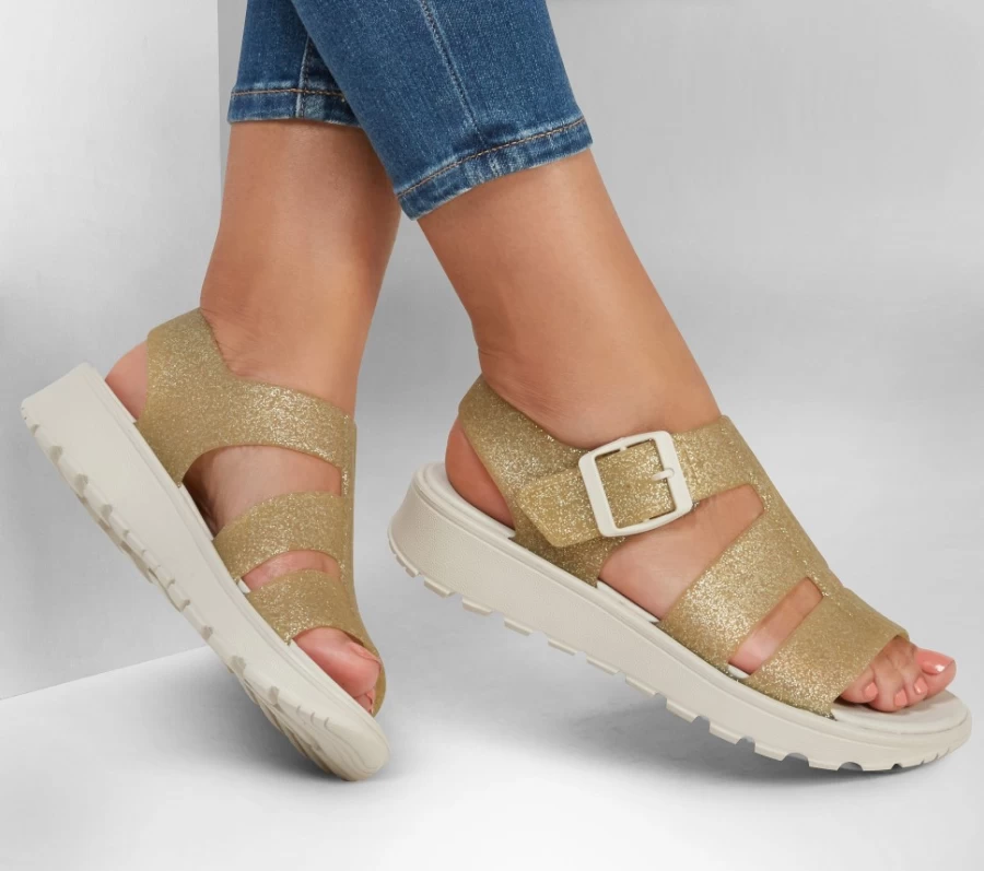 SKECHERS Women's Gold Glitter Foamies Footsteps Comfortable Sandals