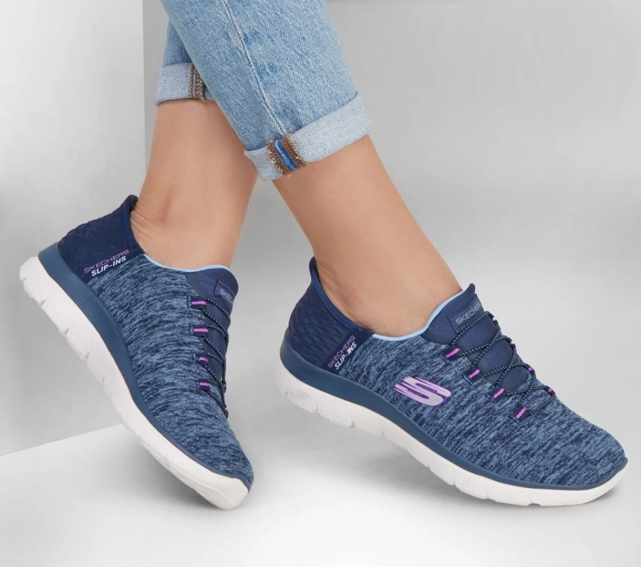 SKECHERS Women's Slip-Ins Summits Sneakers in Navy & Purple - Dazzling Haze Comfort Shoes