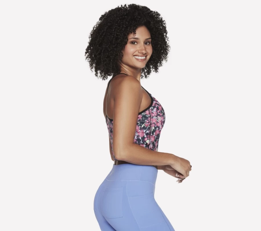 SKECHERS Women's Go Stretch Fantasy Fields Racerback Sports Bra - Black, Red, Blue for Yoga & Workout