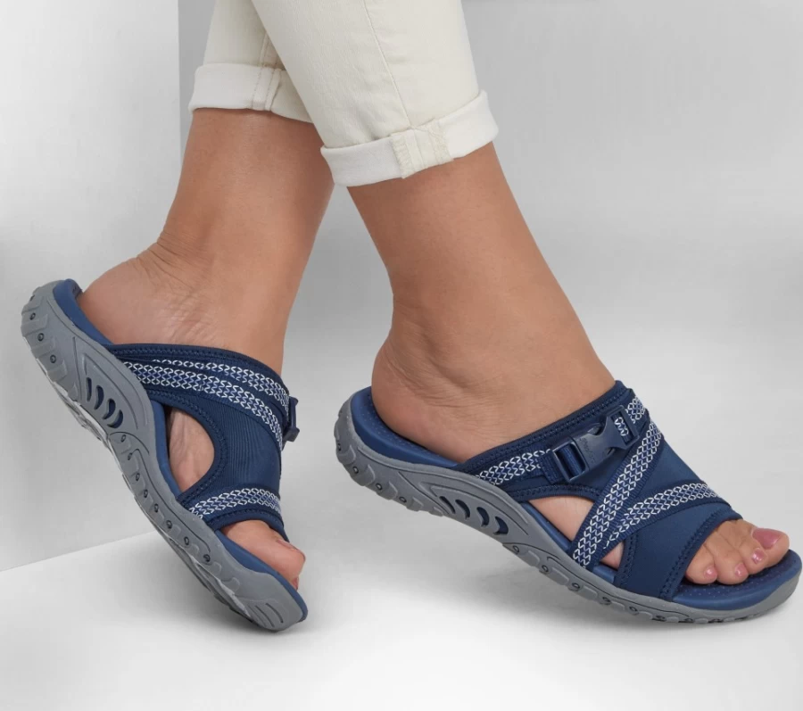 SKECHERS Women's Navy Reggae Slide Thru Sandals