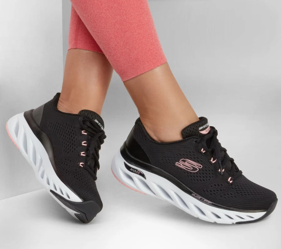 SKECHERS Women's Arch Fit Glide-Step Sneakers in Black & Pink - Top Glory Comfort Walking Shoes