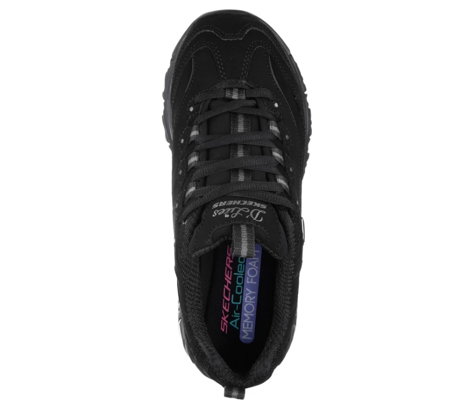 SKECHERS Women's D'Lites Play On Sneakers in Black - Lightweight Comfortable Walking Shoes