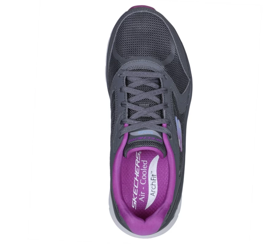 SKECHERS Women's Arch Fit D'Lux Relaxed Fit Sneakers in Charcoal & Purple