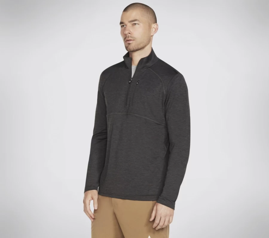 SKECHERS Men's On The Road 1/4 Zip Pullover - Black & Charcoal Athletic Jacket