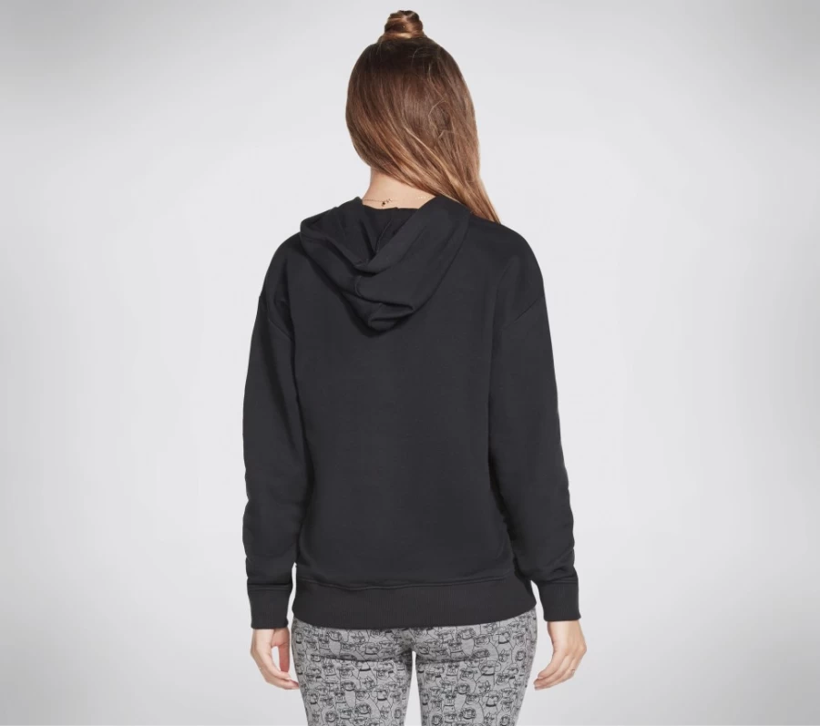 SKECHERS Women's Black Classy Lassie Pouch Pullover Hoodie - Bobs Apparel Comfort Fit Sweatshirt