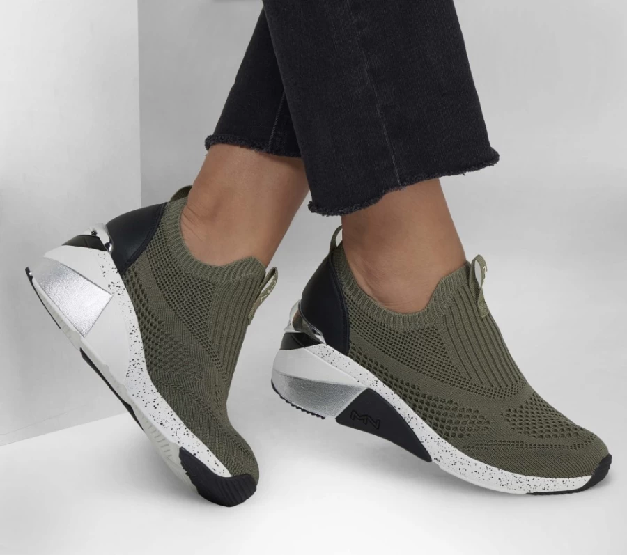 SKECHERS Women's The Wedge - Etty Sneakers in Olive | Comfortable Casual Shoes