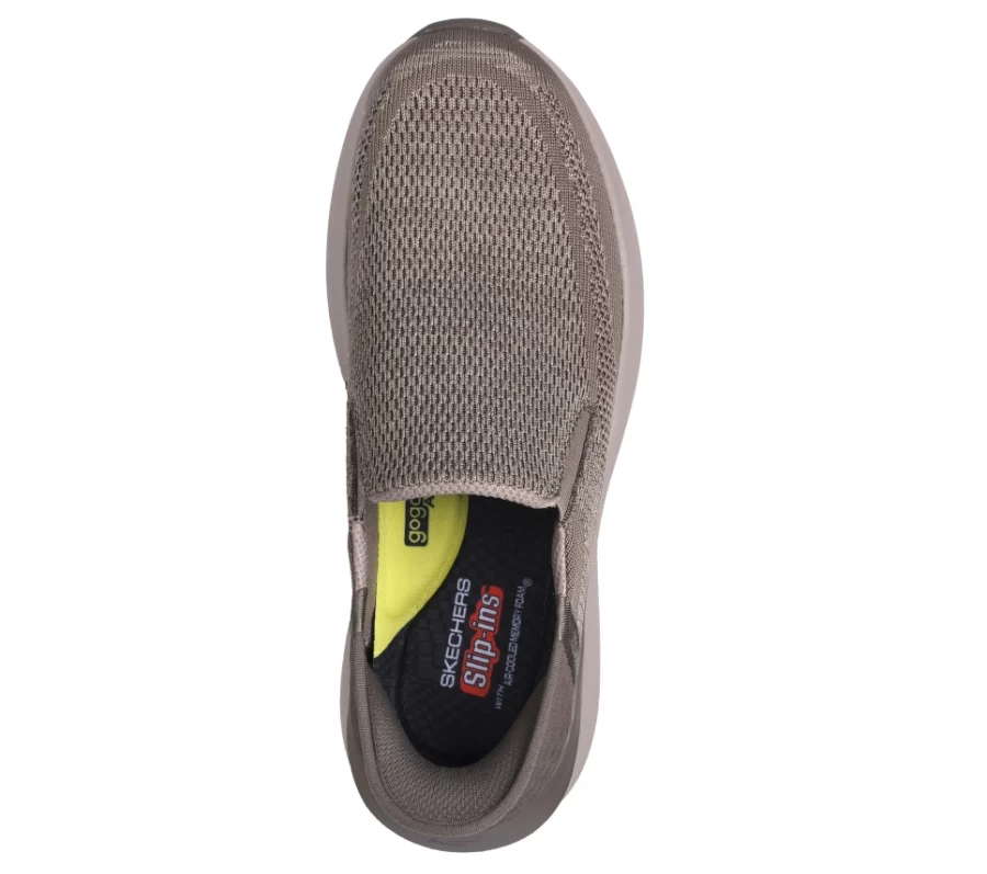 SKECHERS Men's Slip-Ins Neville Rovelo Sneakers in Taupe - Comfortable Slip-On Walking Shoes