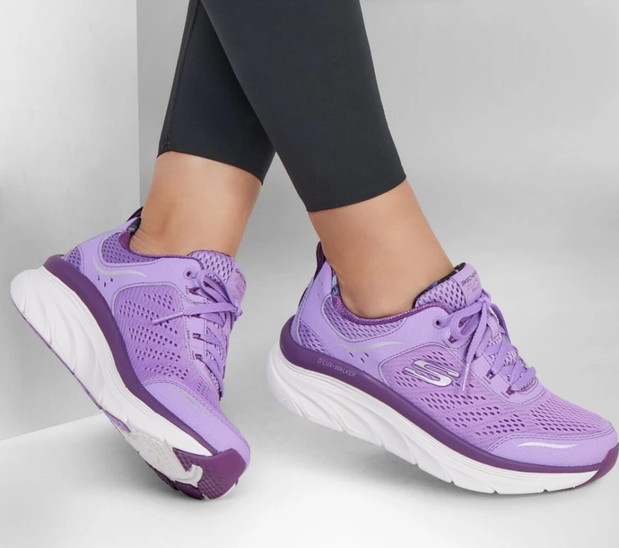 "SKECHERS Women's D'Lux Walker Fresh Florals Purple Relaxed Fit Walking Shoes"