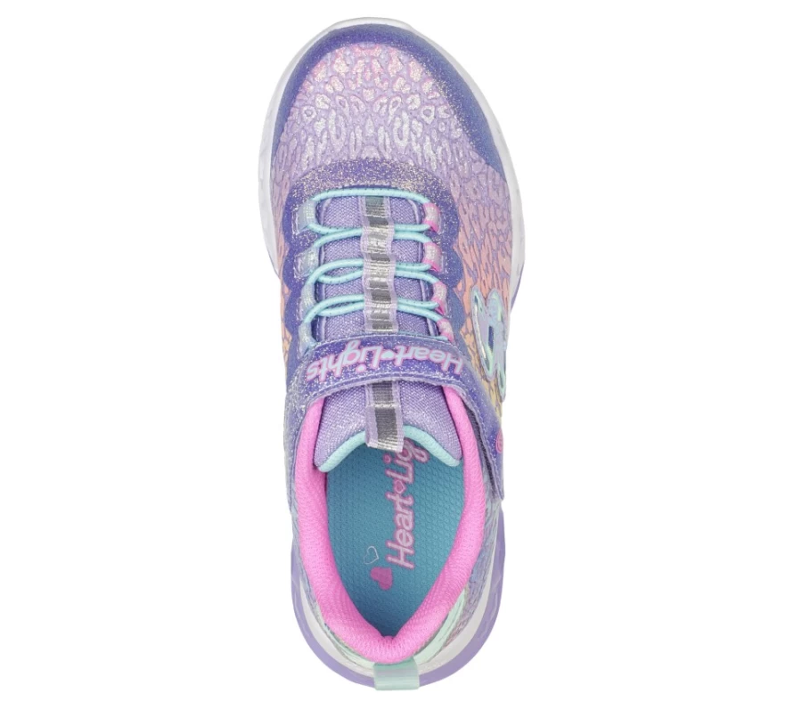 SKECHERS Kids' Flutter Heart Lights - Loves Wild Sneakers in Lavender & Multi Colors