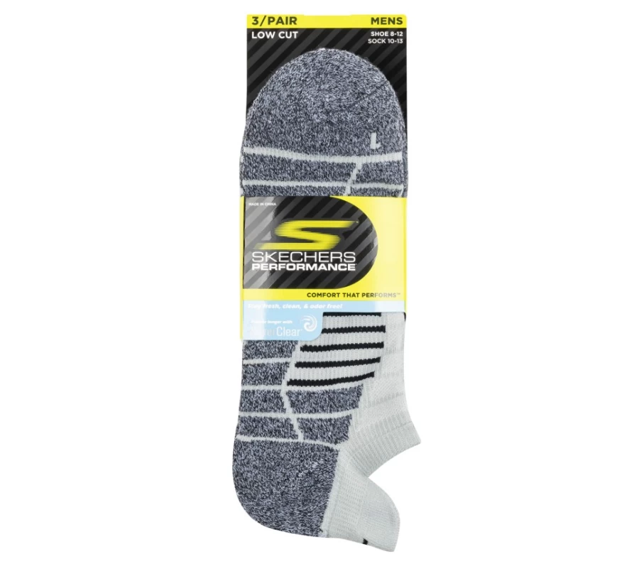 SKECHERS Men's Low Cut Performance Socks - Breathable Polynylon 3 Pack, Gray