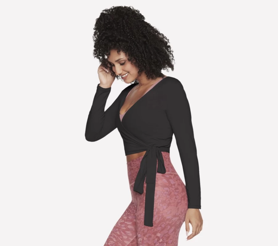 SKECHERS Women's Godri Serene Wrap Top in Black - Comfortable & Stylish Casual Wear
